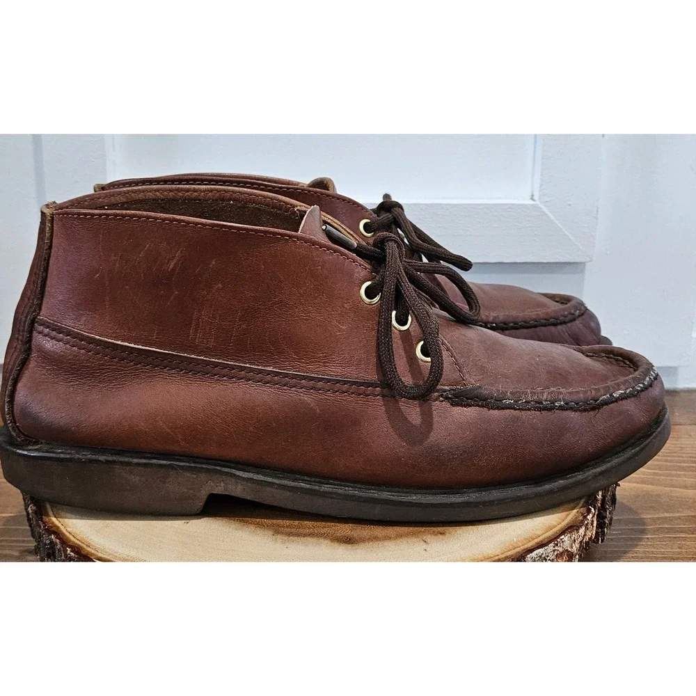 VTG Russell Moccasin Co 11 1/2 Brown Leather Chukka Boots Moc Toe Made in USA